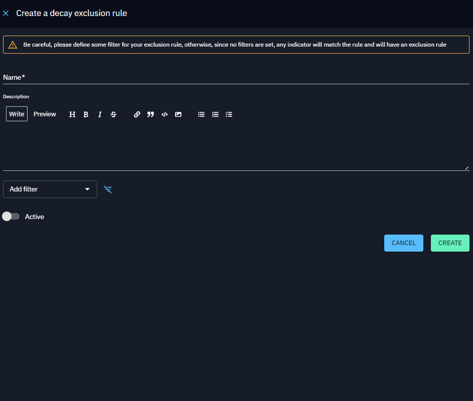 Decay exclusion rule creation