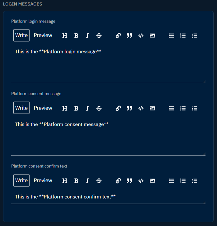 Login message configuration