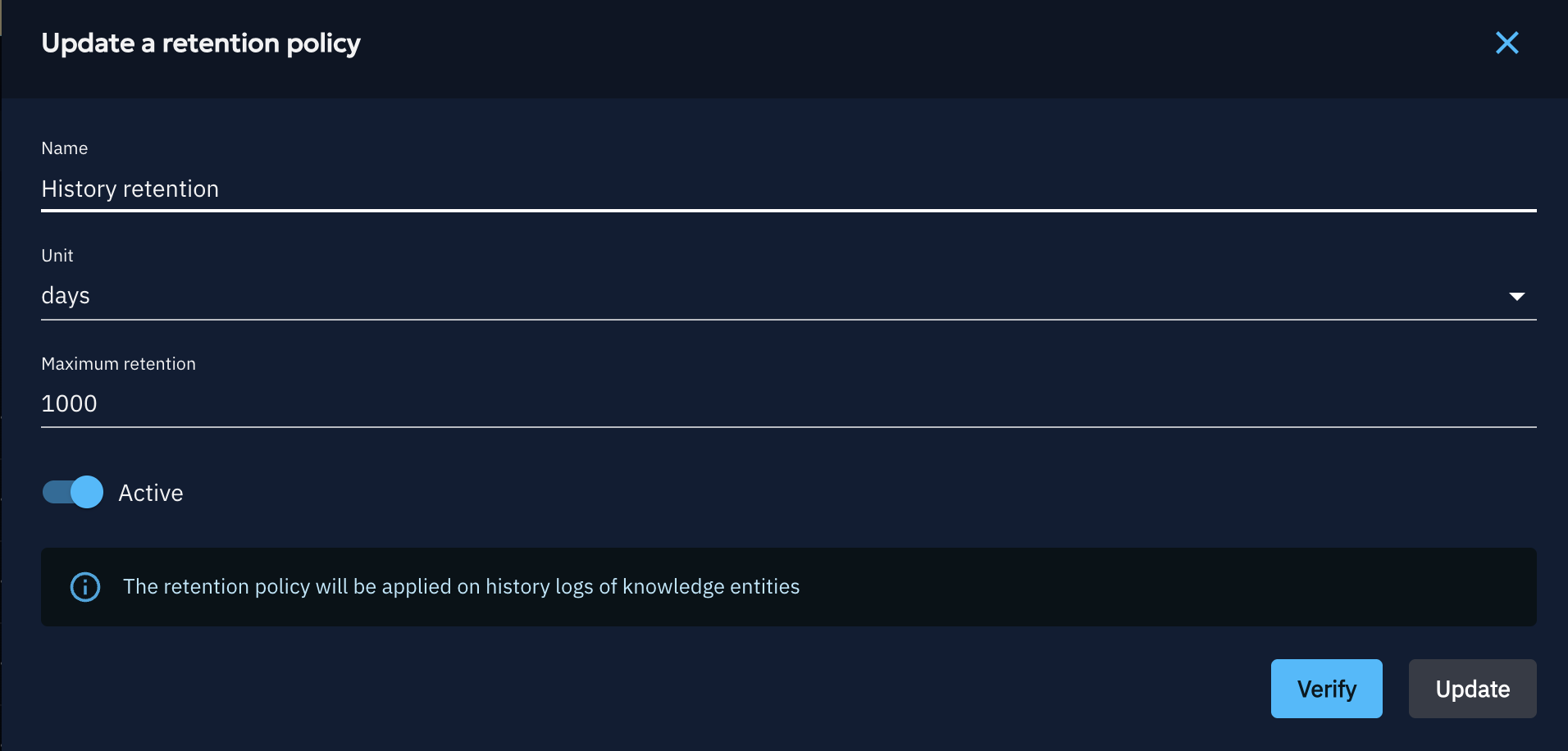 Retention policy active/inactive