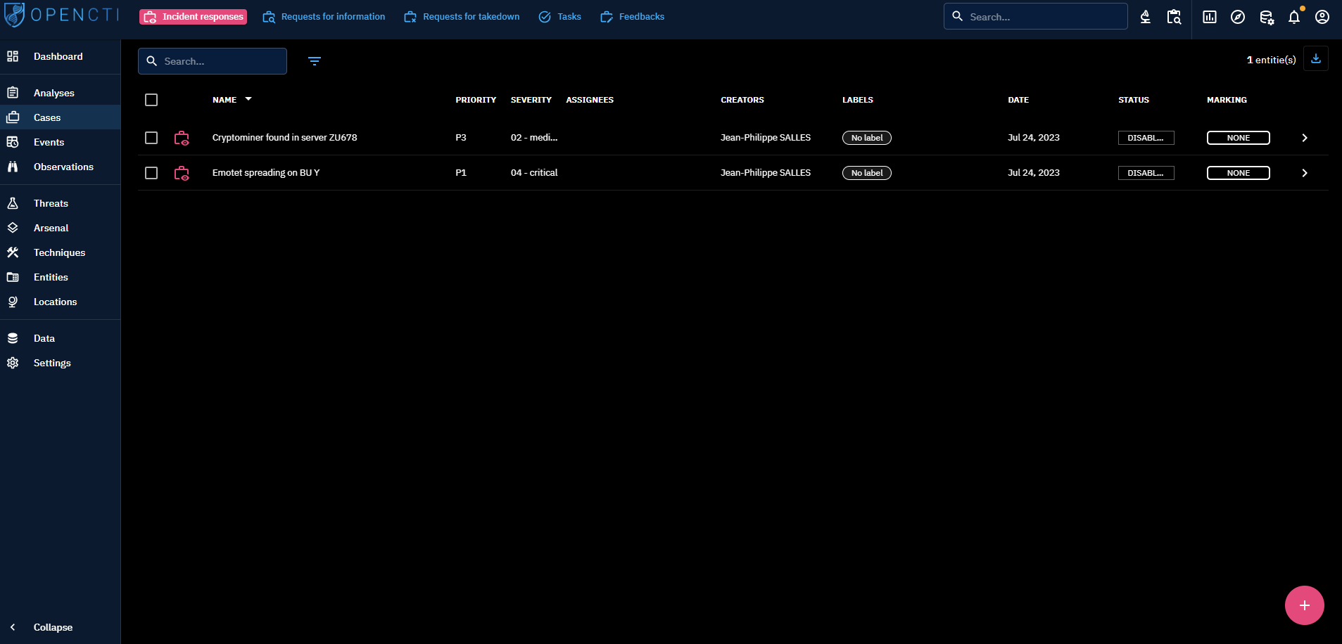 Cases Default page is Incident Response