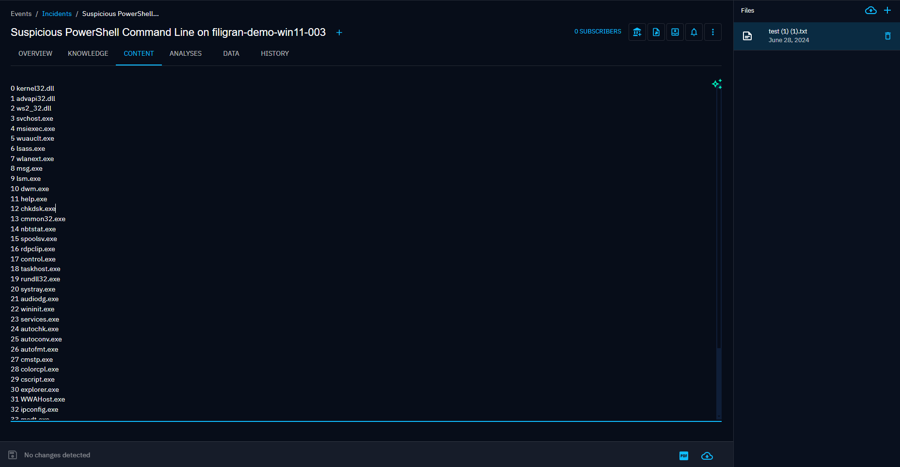 The Content tab of a Malware
