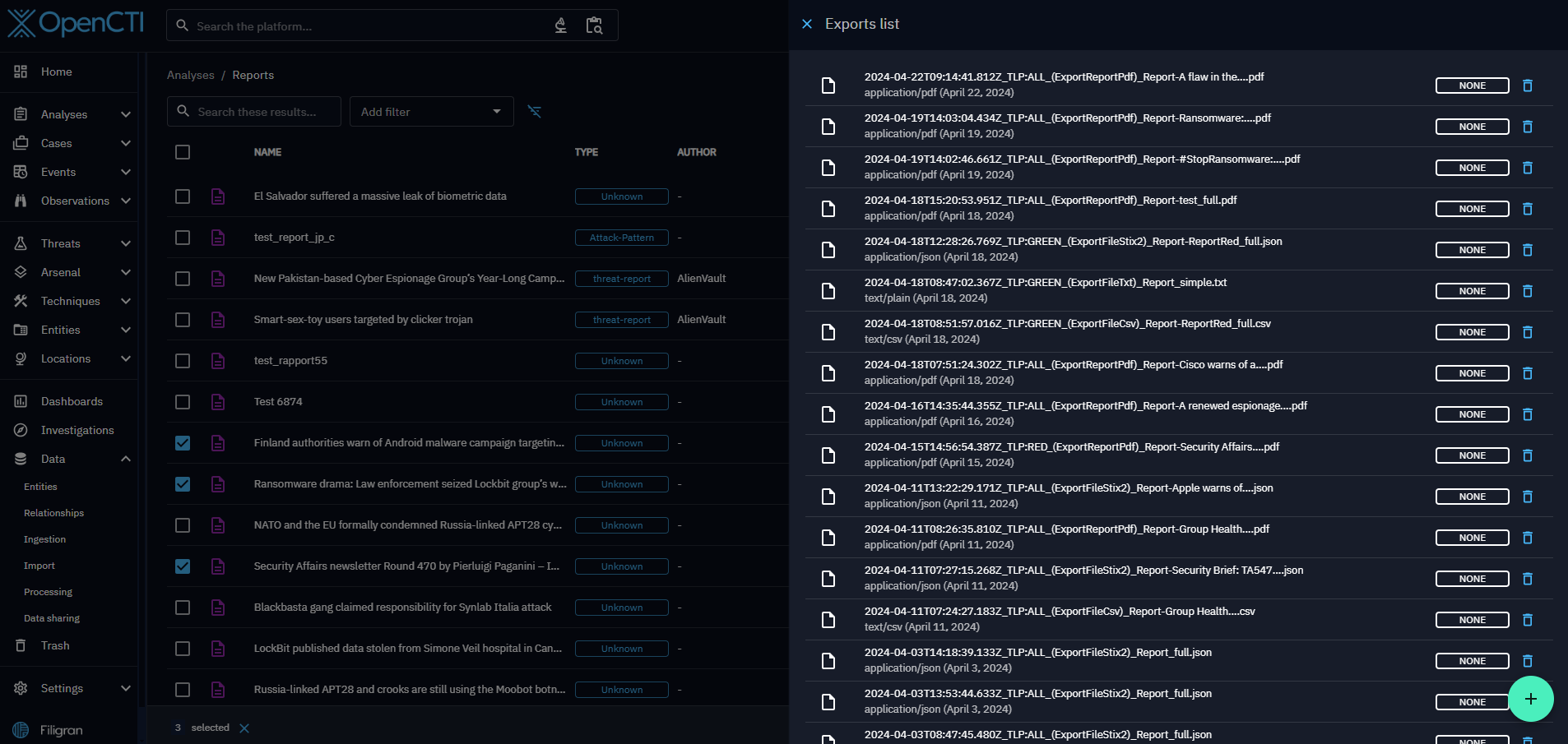 Exports list