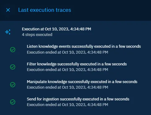 Execution trace panel showing completed steps and raw data for a playbook run