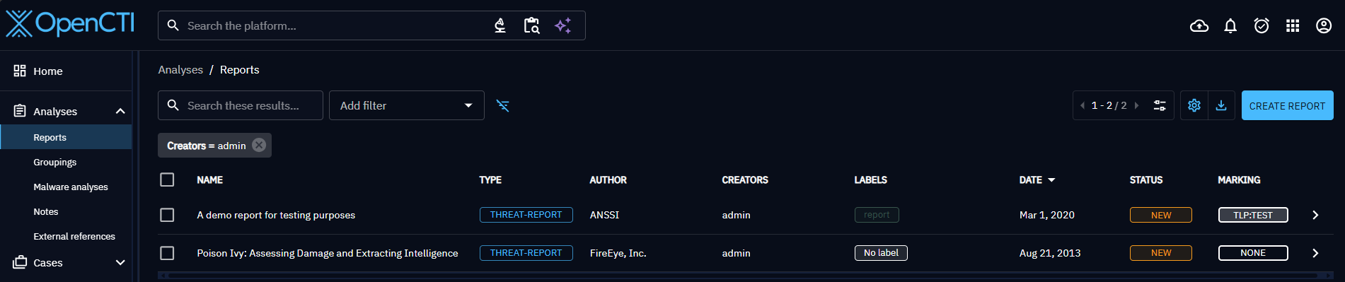 Reports list