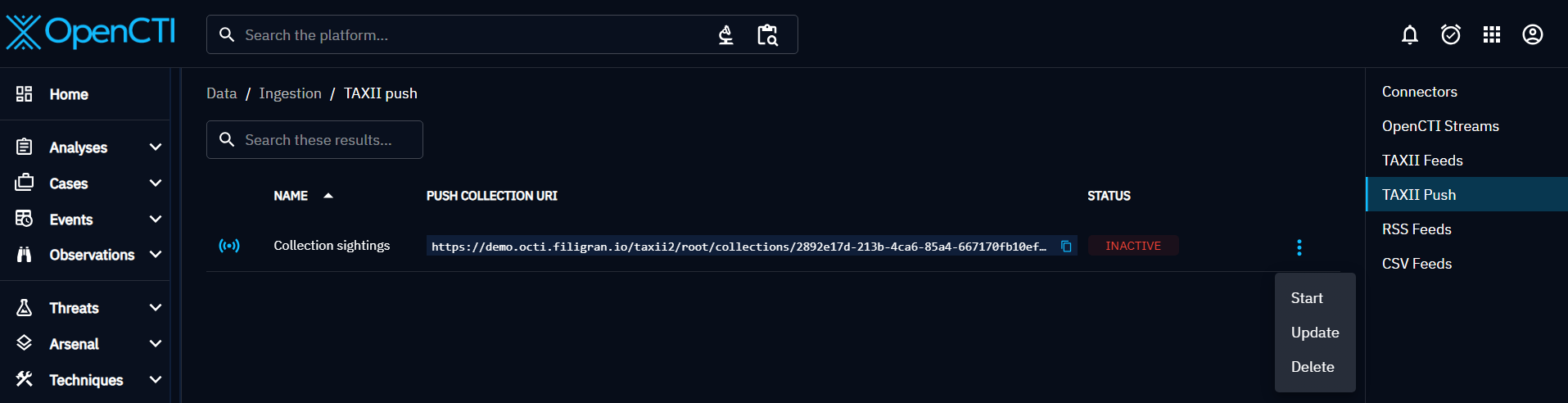TAXII Push creation: start