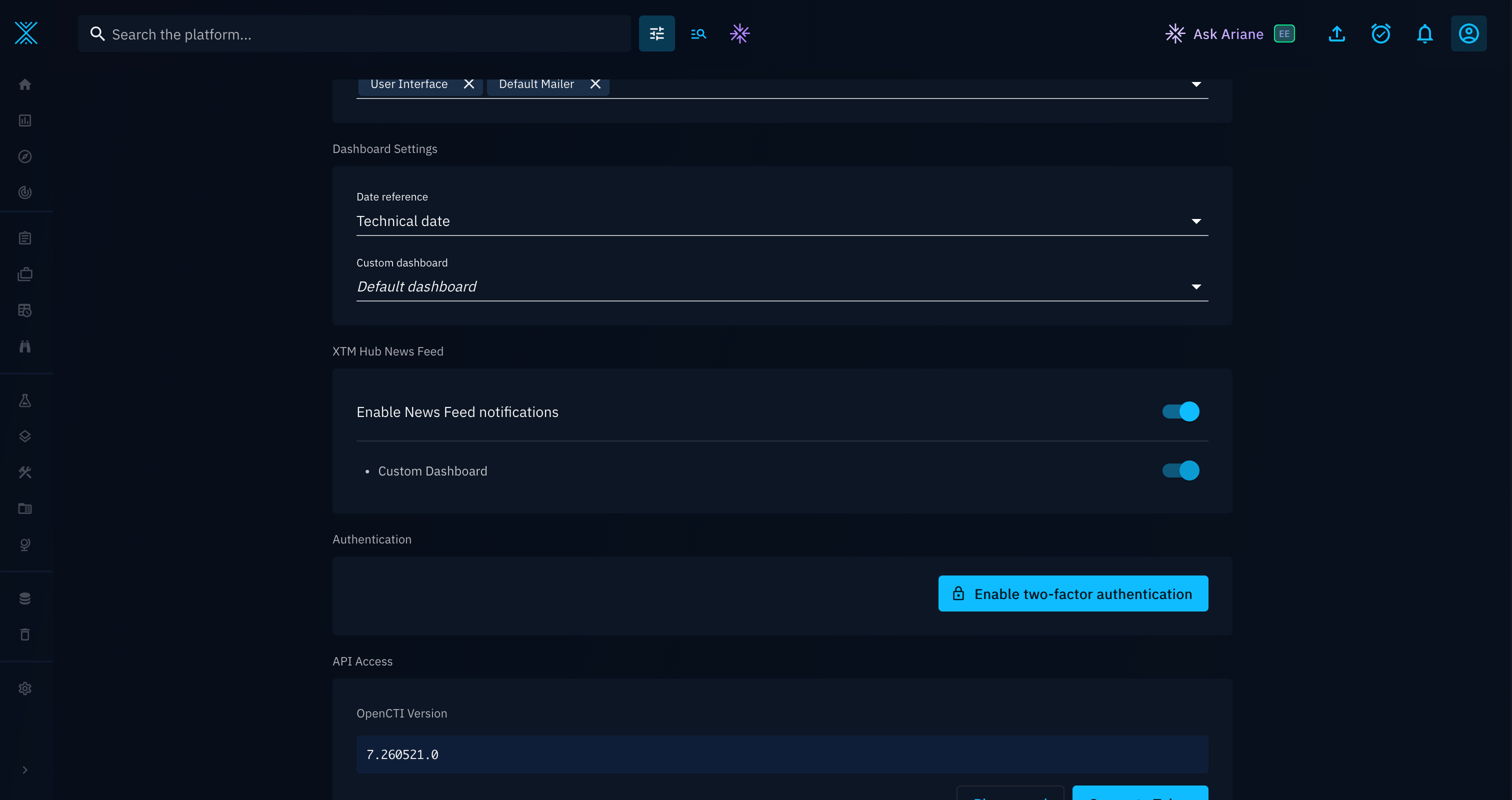 News Feed preferences in profile page