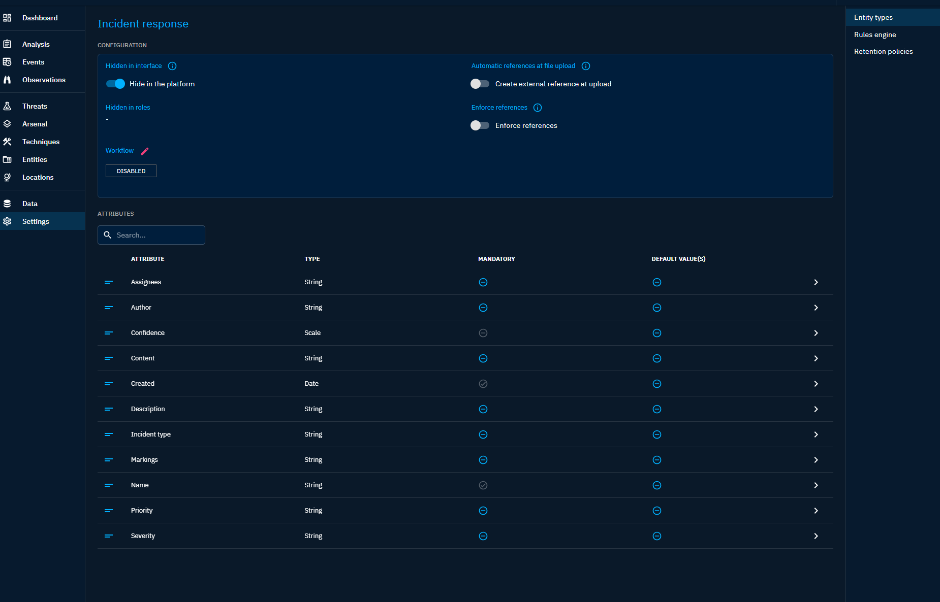 Mandatory attributes and default values