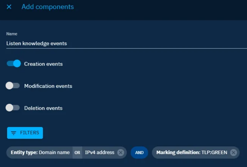 Listening creation event for TLP:GREEN IPs and domain names