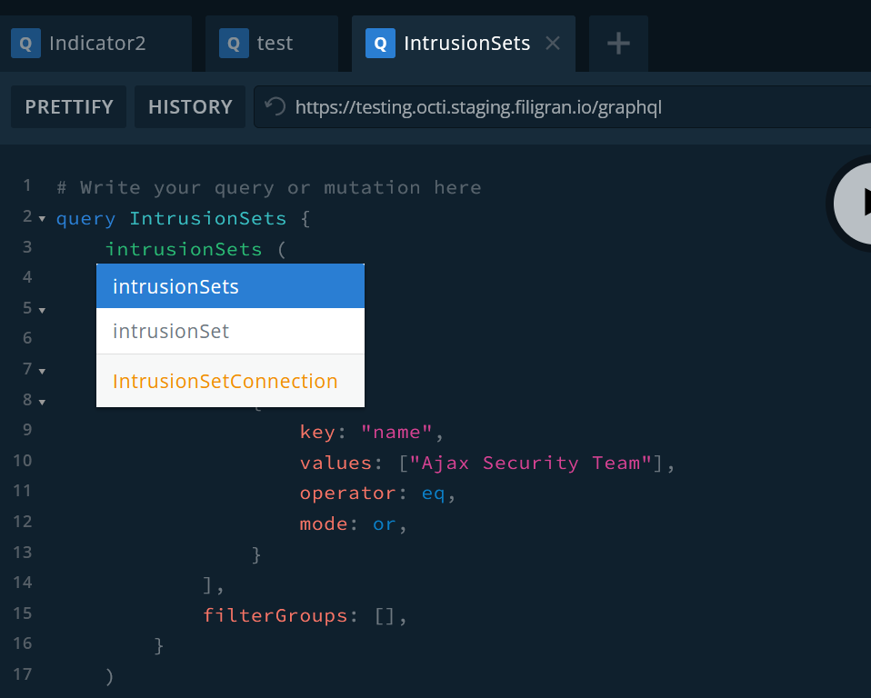 Playground interactive query