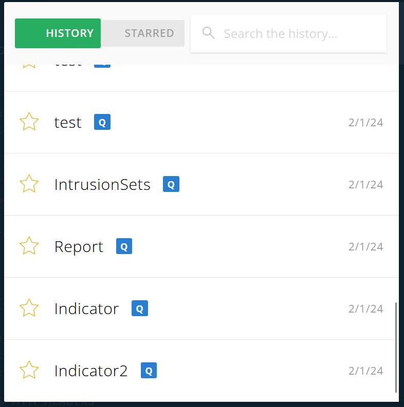 Playground query history