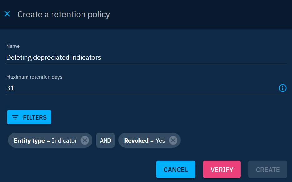 Retention policy parameters