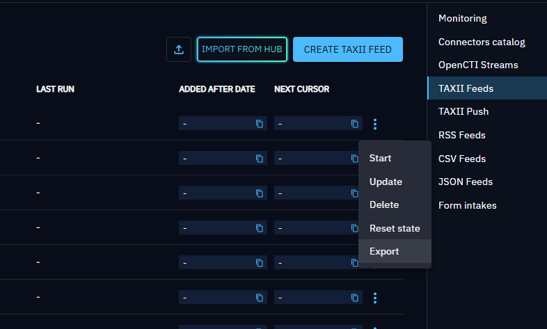 Taxii feed export