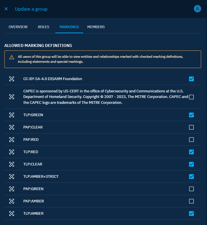 Update allowed markings in a group